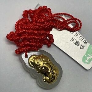 Hetian Jadeite Lucky Necklace Gold Red Cord Nwt Asian